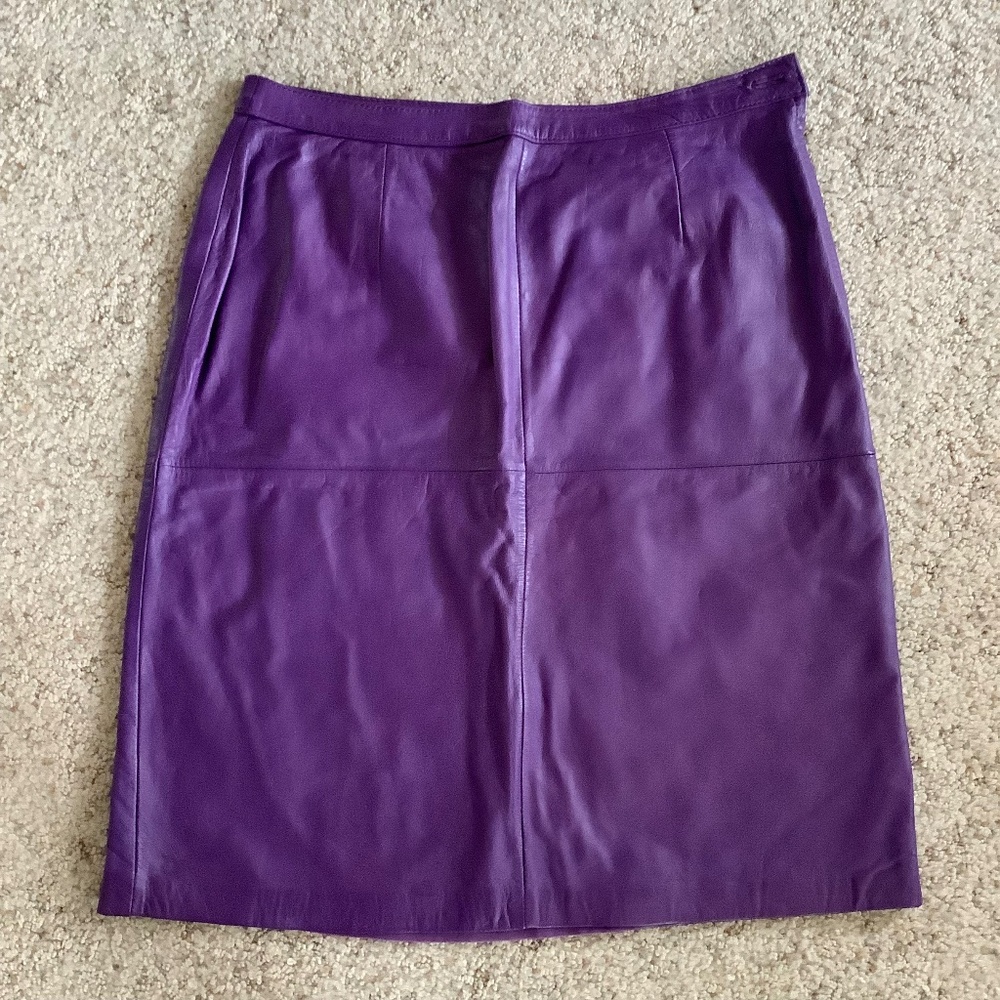Avon Fashions Purple Knee Length LEATHER Pencil SKIRT 1980s Sexy Secretary 11/12